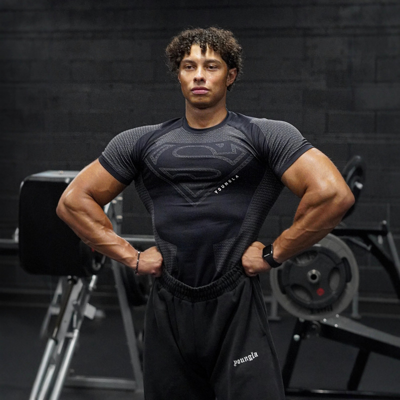 Youngla New American Muscle Fitness Men's Sports Short-Sleeved Casual Running Quick-Drying Breathable Bodysuit T-Shirt