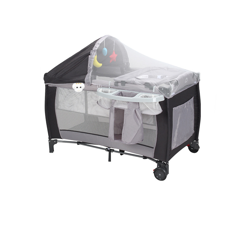 Cama de bebé al por mayor con mosquiteros, cama plegable multifuncional, cama de bebé móvil, mesa de pañales, cama de juego