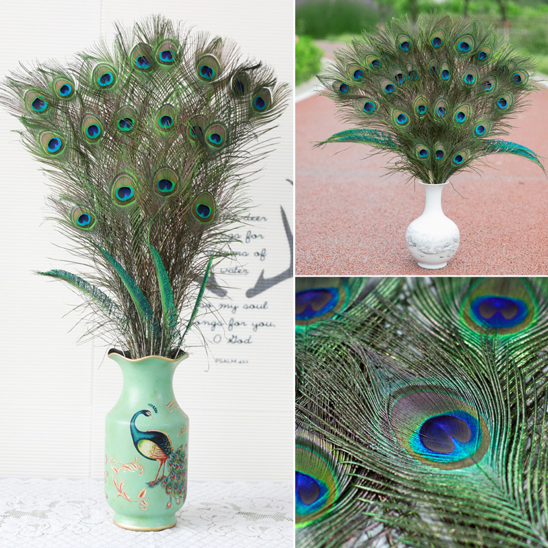 Peacock Feather Wholesale 25-130cm Long Peacock Feather Crafts Decorative Home Flower Ornaments Natural Feather