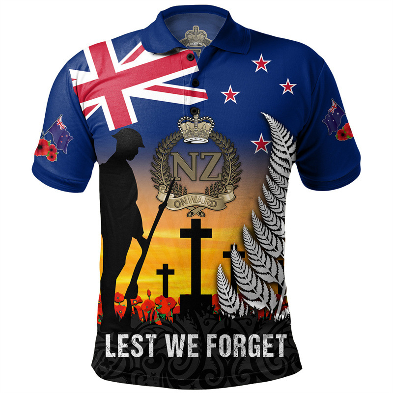 Anzac Day Men's Polo Shirt, so We May Never Forget Lapel Short Sleeve Golf Shirt Australia New