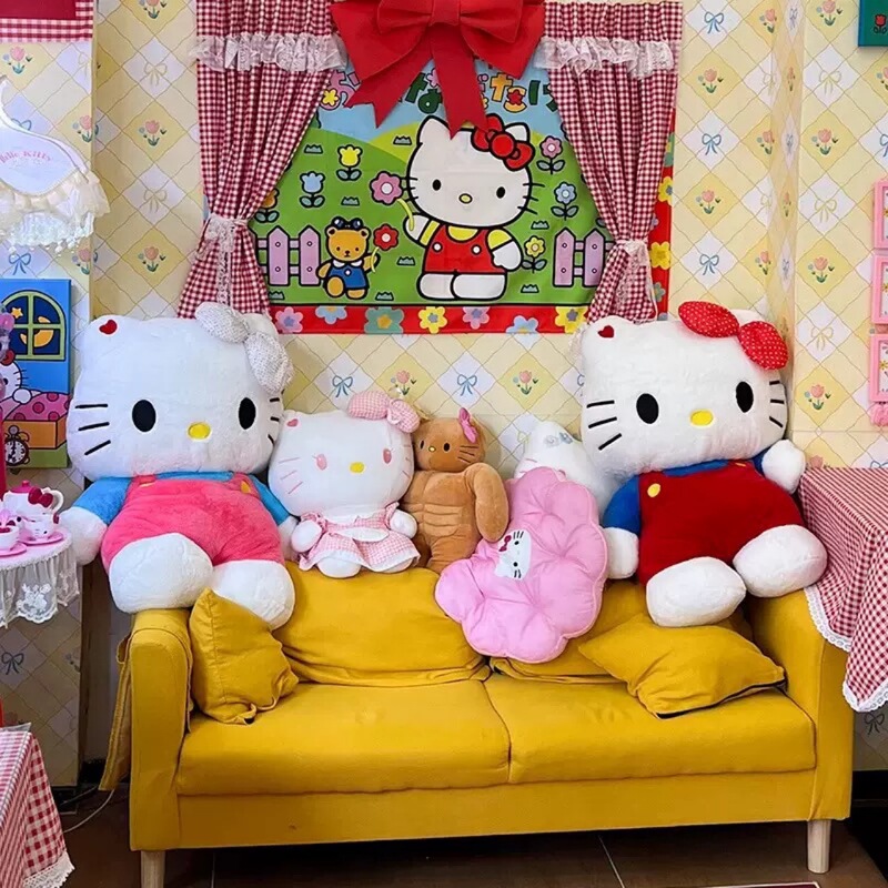 可爱HelloKitty公仔站版蝴蝶结凯蒂猫毛绒玩具抱枕送女友床上陪睡|undefined
