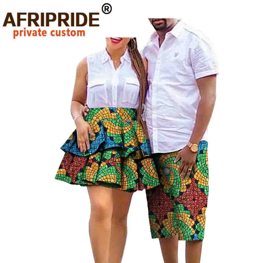 (2개) 아프리카 프린트 바틱 커플 세트 여성 스커트 + 남성 반바지 AFRIPRIDE 20C010