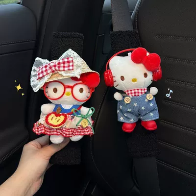 Car Hello Kitty Seatbelt Shoulder Pad Decoration, Cute and Wear-Resistant, High-End Feel, for Women and Couples (Seat belt shoulder pad) - black-shoulder-pads-vacation-kt-trendy-kt