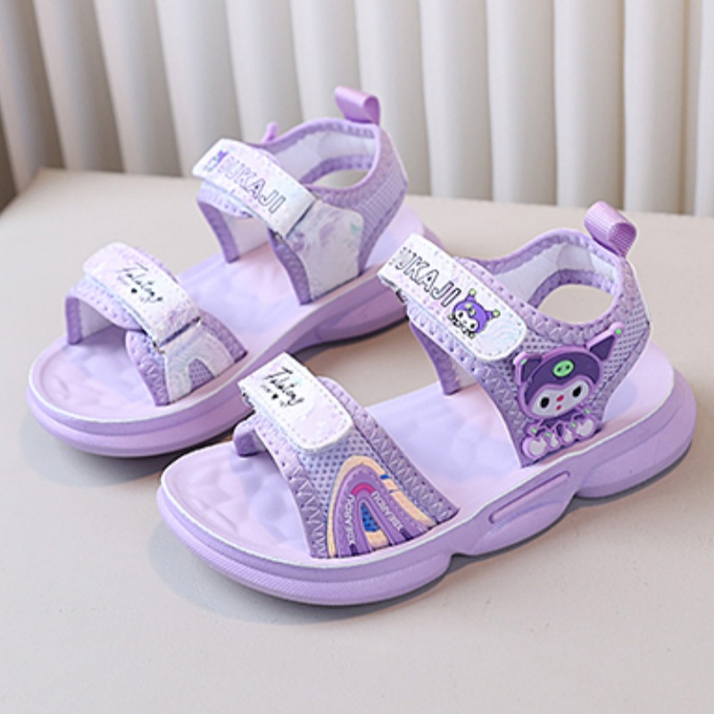 Kulomi Girls Sandals New Princess Style Non-slip Solid Soft Sole Primary School Girl Baby Internet Celebrated Beach Shoes for Summer