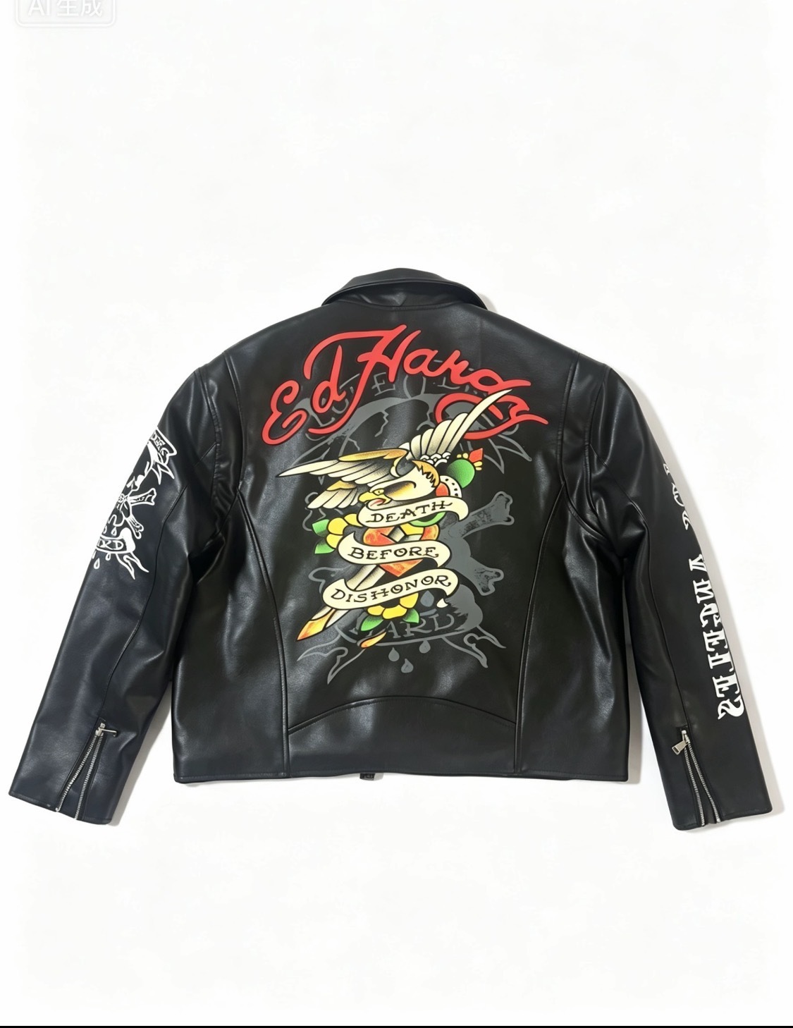 Ed Hardy Leather Jacket Death Before Dishonor Black