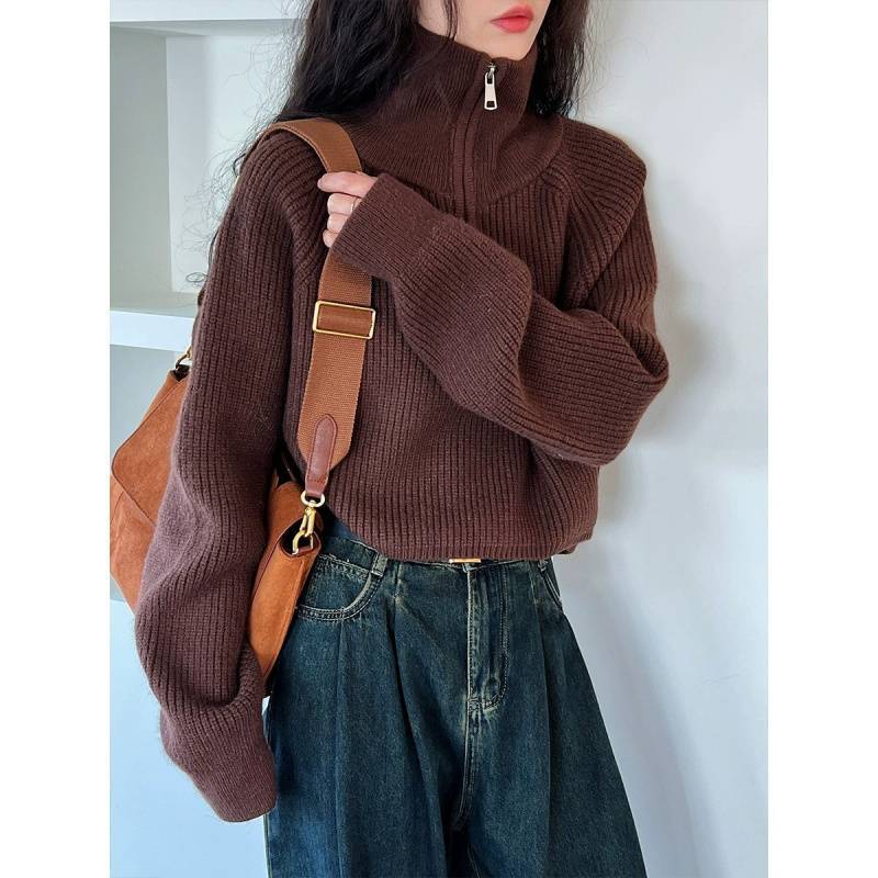 (2개) 새로운 지퍼 터틀넥 니트 스웨터 니트 루즈 한 가을과 겨울 외부 스웨터 스웨터 웨스턴 스타일 디자인 탑베이스 쇼트