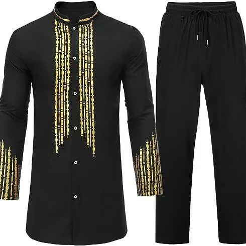 African Men's Ethnic Clothing Set, Gold-Stamped Top and Long Pants 2-Piece Set, Foreign Trade Cross-Border Men's Clothing African Men's Ethnic Clothing Set, Gold-Stamped Top and Long Pants 2-Piece Set, Foreign Trade Cross-Border Men's Clothing