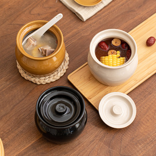 Ceramic Stew Pot with Lid for Steaming Eggs, Chinese-Style Shaxian Snack Ceramic Soup Pot for Hotel Wholesale