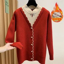妈妈秋冬装加绒加厚上衣国风毛衣新款中老年女春秋针织打底衫