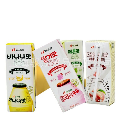 Bingre Korean-Style Milk Banana Strawberry Cantaloupe Milk Beverage Popular Sweet Milk Beverage Imported
