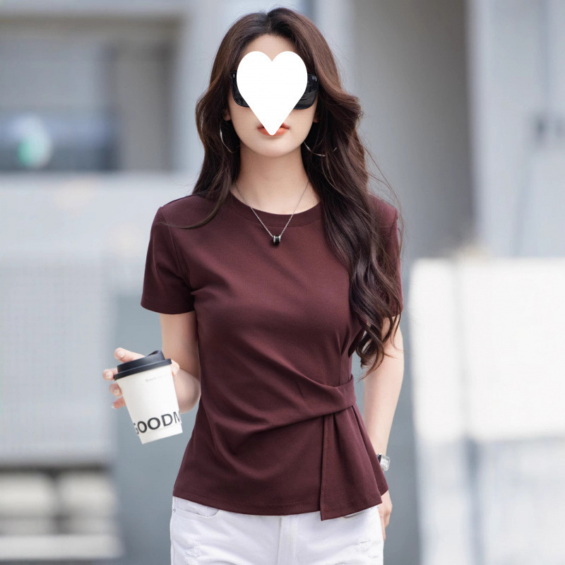 短袖T恤女2025新款夏季高级感上衣气质圆领体恤小衫半袖|undefined