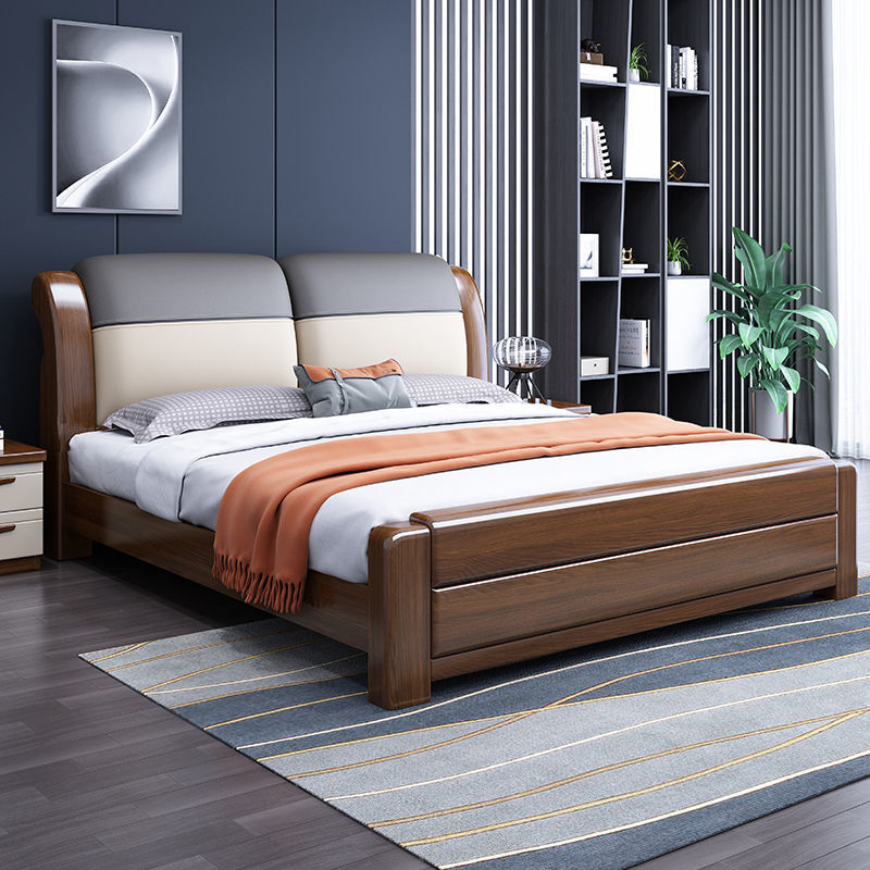 Walnut wooden bed double bed double bed 1.8 m 1.5 modern minimalist home bedroom storage soft bag bed soft bed