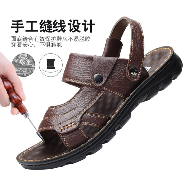 Dép sandal nam da bò đế dày mềm, quai ngang thoáng khí, đi biển và đi chơi hằng ngày — Màu nâu, màu đen chi tiết 15