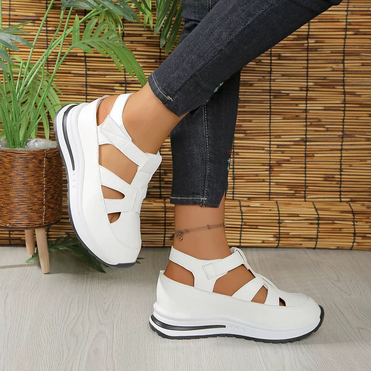 Женские сандалии на платформе с клиновидным каблуком и римским носком, новая модель 2025 года, толстая подошва, внутренняя подъемная платформа, летние повседневные сандалии с вырезами, большие размеры.