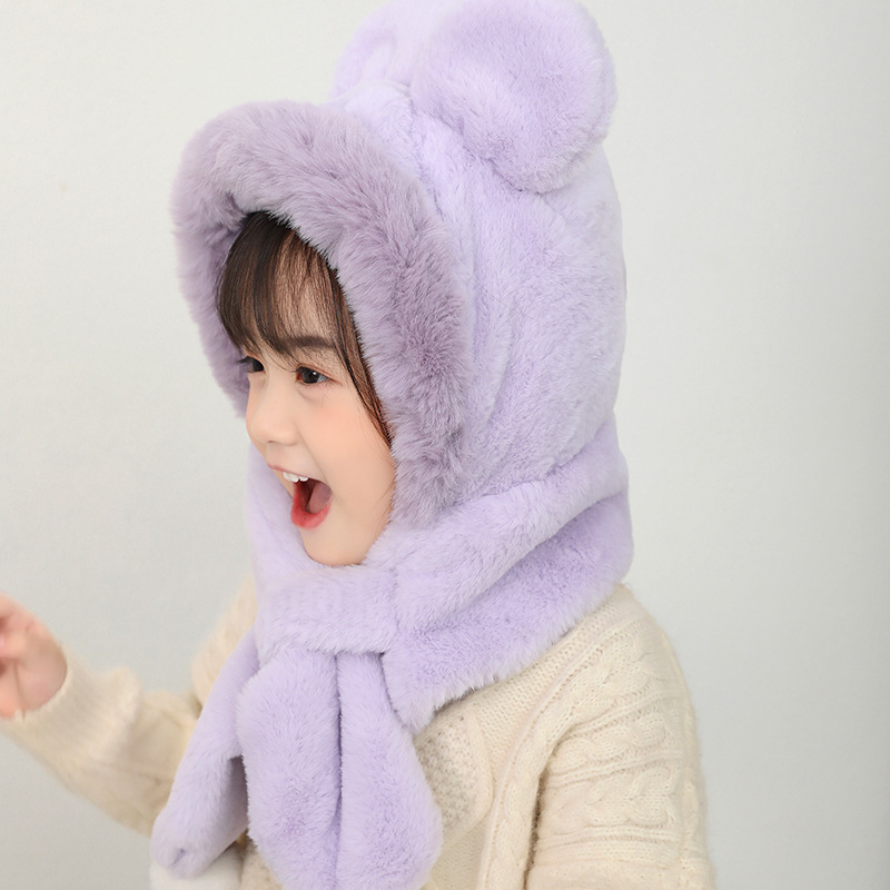 Sombrero de niños bufandas de dos piezas para niños y niñas en invierno caliente protector de oído protector de cuello más gorra de peluche gruesa