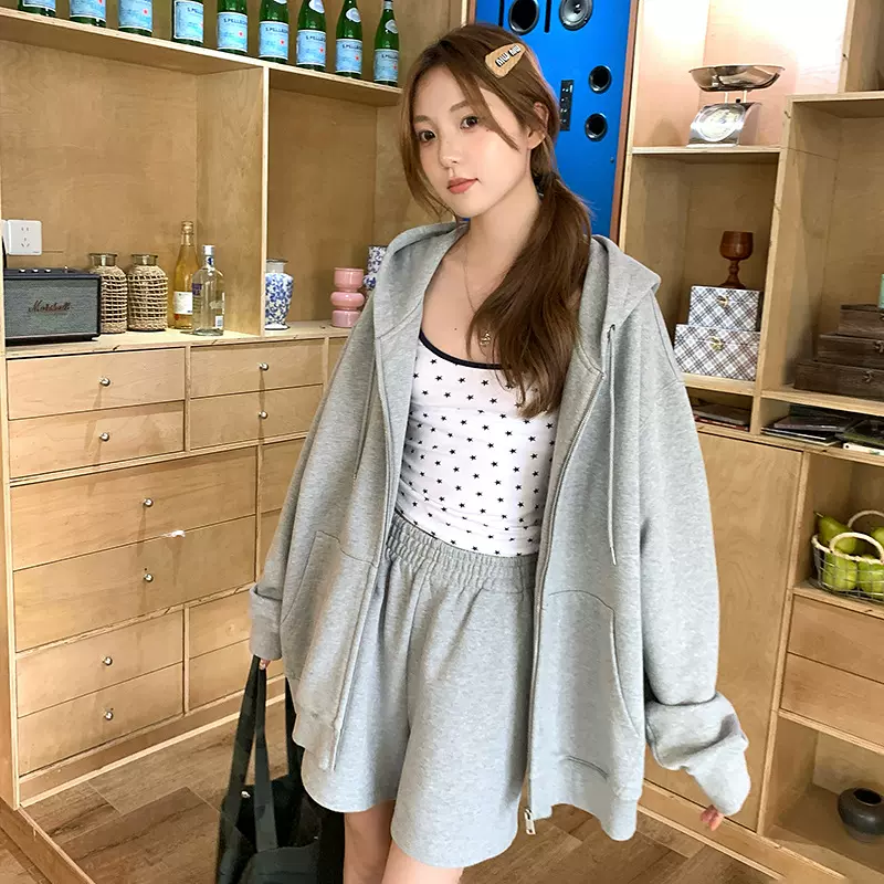 秋季卫衣外套女2025新款韩系慵懒风美式chic宽松连帽拉链开衫上衣