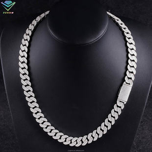 S925 Sterling Silver 13mm Prismatic Crescent Cuban Chain Necklace European and American Hip Hop Niche Trendy Men's and Women's Necklace