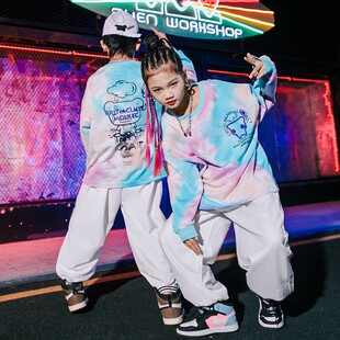 Children's hip-hop fashion clothing for boys cool hip-hop style tie-dye long-sleeved sweater suit for girls jazz dance costume autumn