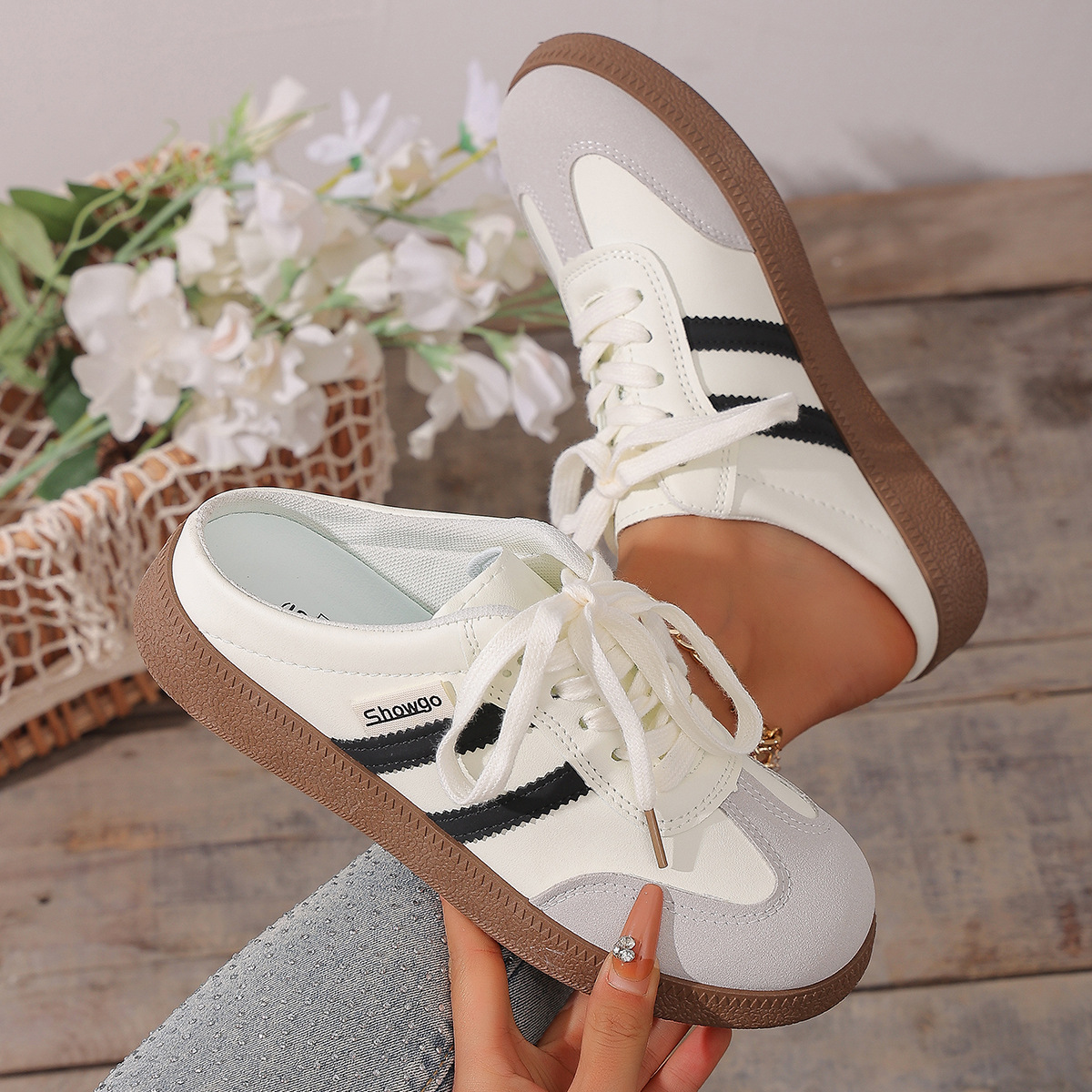 Damen-Plateau-Slipper in Übergröße, lässige Sport-Sneaker mit Farbblock-Design, Frühlings-Halbpantoffeln_voghion.com