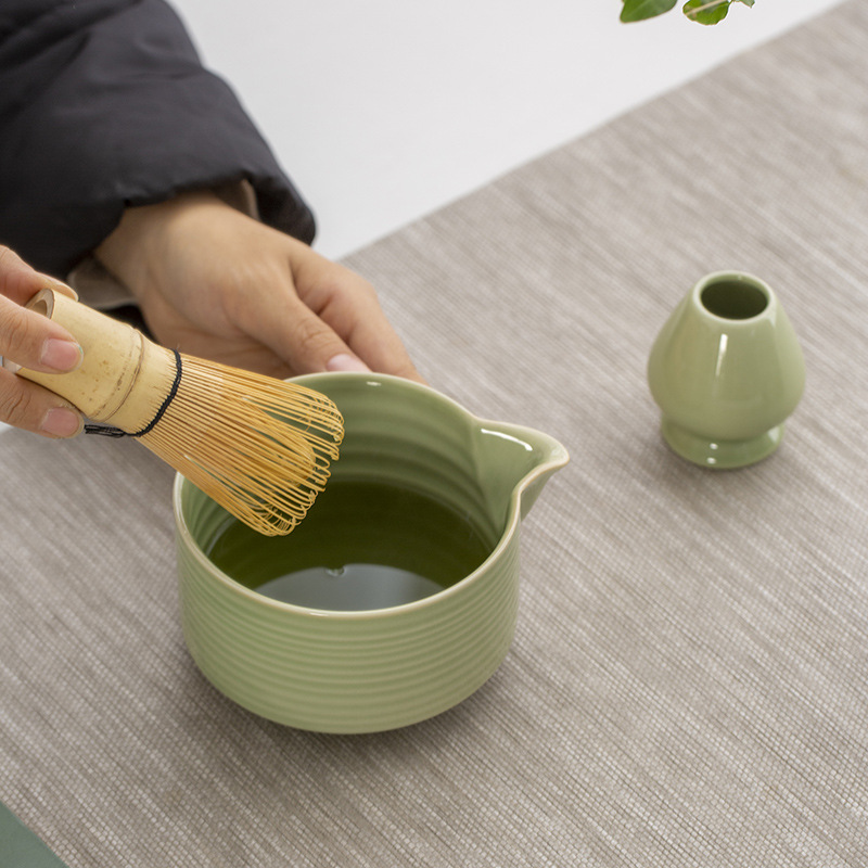 Juego de cuatro piezas de ceremonia del té de matcha, jaula de té de Baiben, tazón de té de pie, juego completo de combinación japonesa, té de punto, accesorios de jaula de té