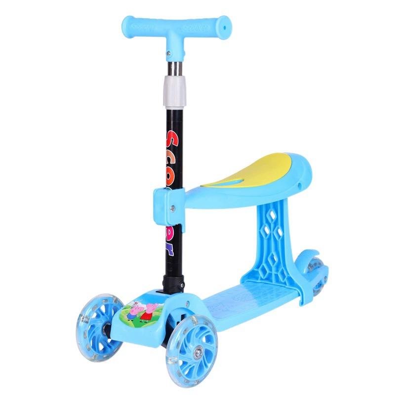 Детский скутер «Три в одном» может сидеть и кататься на складном скутере с одной кнопкой, автомобиль высотой с метр можно поднимать и опускать От 2 до 8 лет