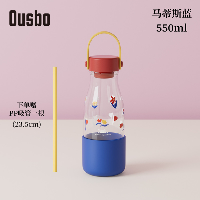 Ousbo ガラス製の女の子用の小さなミルクカップ、見栄えの良いポータブルウォーターカップ、高温耐性のコーヒーミルクボトル、夏の水出しボトル|undefined