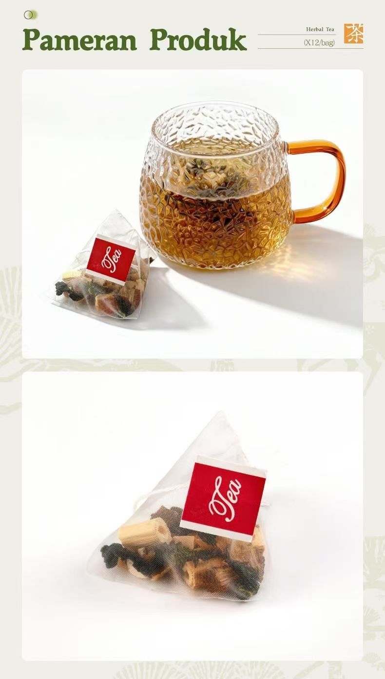 Nine Herb Wellness Tea Bags 60g Cold Brew Herbal Blend with Chicory Lily and Kudzu Root in use