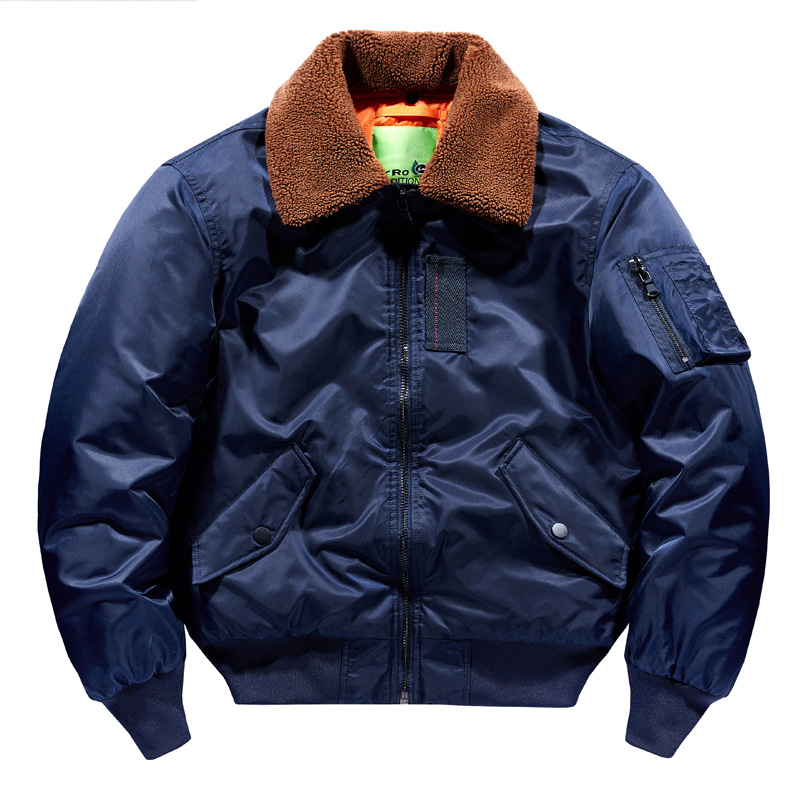 Comercio exterior Otoño e Invierno nuevos hombres de estilo europeo y americano abrigo de algodón acolchado engrosado más tamaño de algodón acolchado abrigo de piloto de los hombres chaqueta de solapa