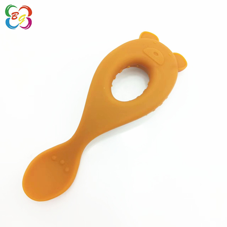 Cuchara de silicona de grado alimenticio bebé infantil entrenamiento suplemento alimenticio cuchara niños vajilla dibujos animados mordedura de mano cuchara de arroz