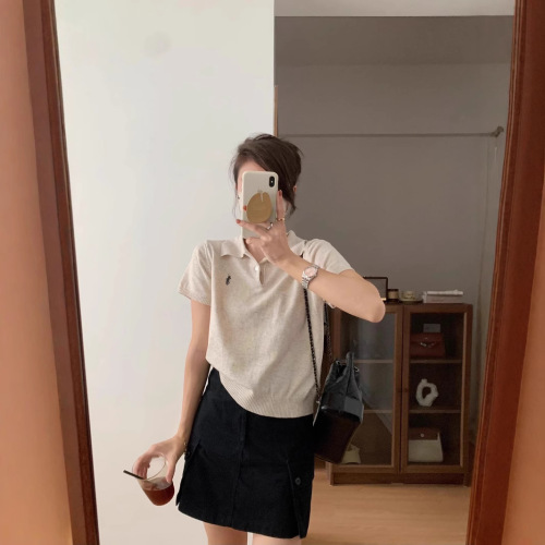 POLO Short Sleeve Knit Top for Women - Summer Korean Style New Arrival, Versatile Embroidered Slim Fit Small Women's Top, Fashion Trendy