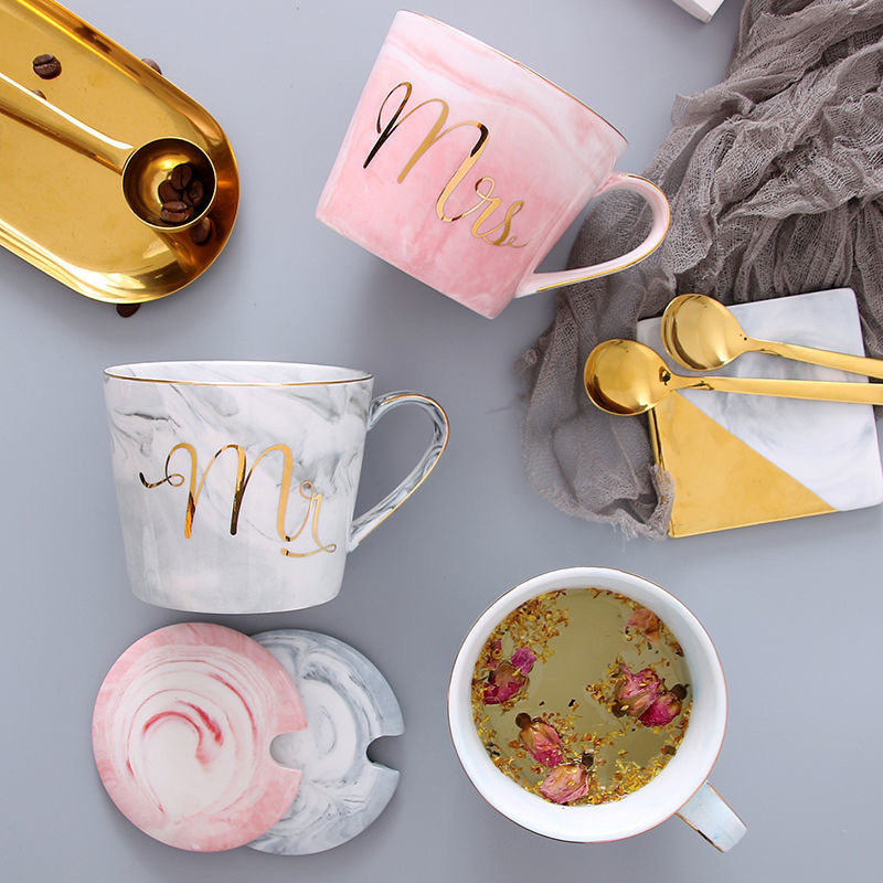 Taza de pareja de Amazon transfronterizo con regalo de mano simple apertura de mármol pequeño regalo Taza de cerámica logotipo impreso