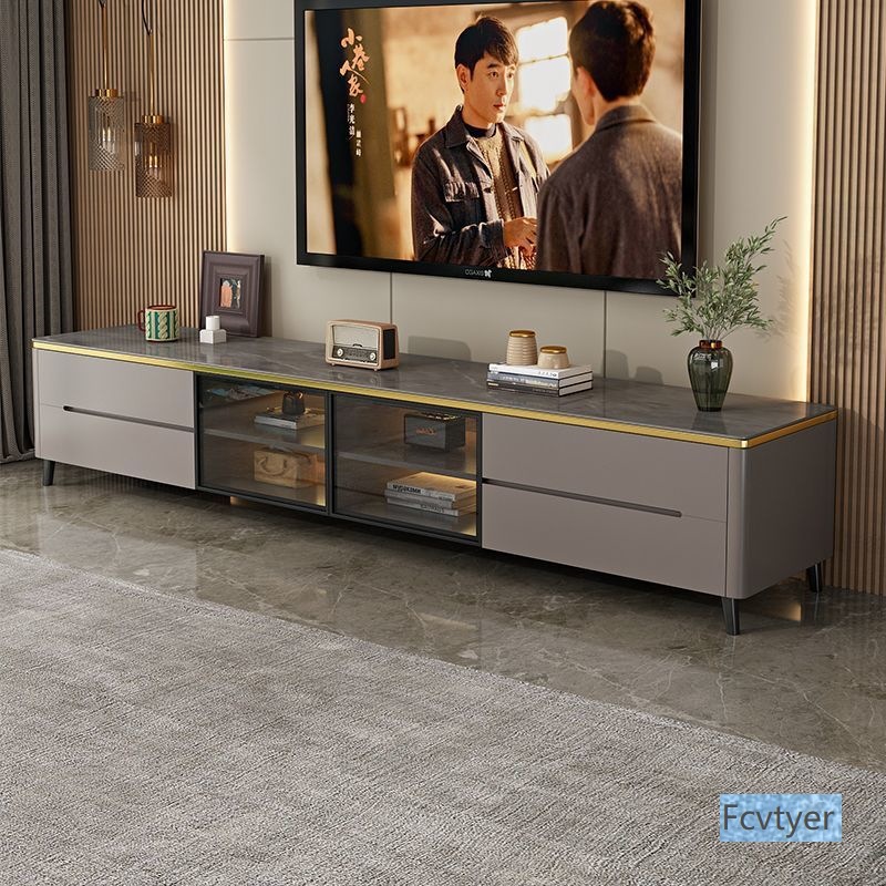 Haobang Storage Floor-Standing Minimalist Slate High-Grade Tempered Glass Solid Wood Tv Cabinet Coffee Table Combination Small Apartment Light Luxury
