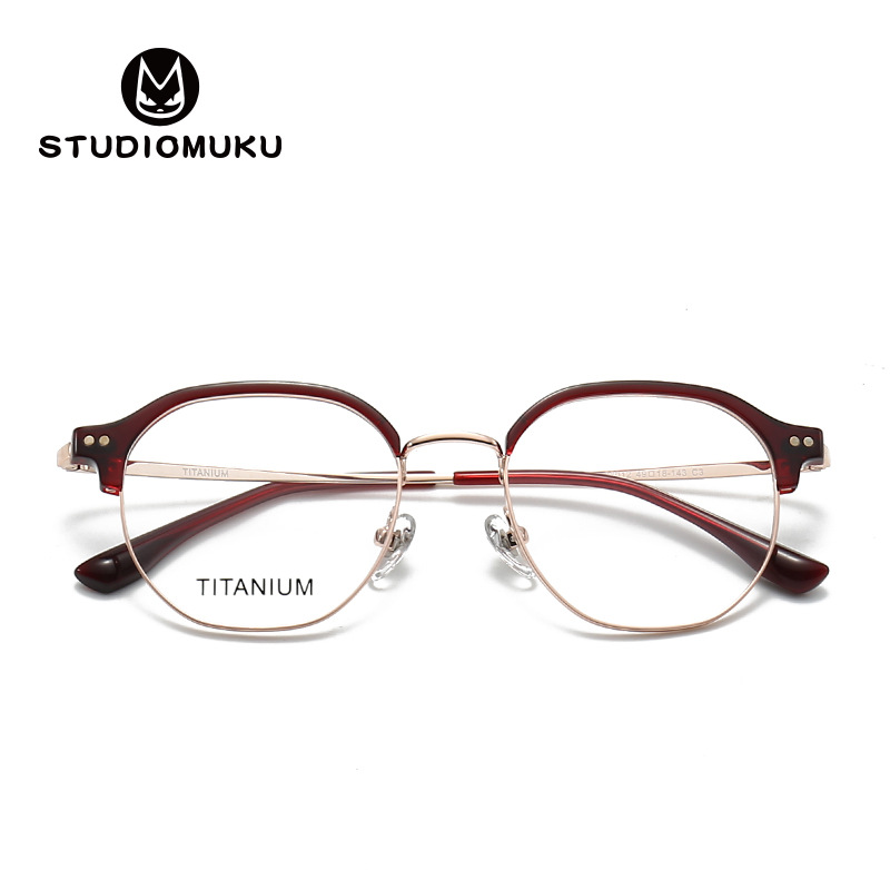 Gafas frescas de madera STUDIOMUKU Marco de cejas de medio marco cómodo y delgado Marco de miopía de diseño ultraligero