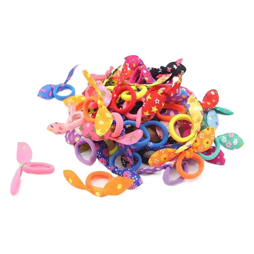 Versión coreana de orejas de conejo, lazo para el cabello, los niños no dañan el cabello, banda de goma, lazo para el cabello, anillo de toalla, lunares, rayas, tela floral, cuerda para la cabeza