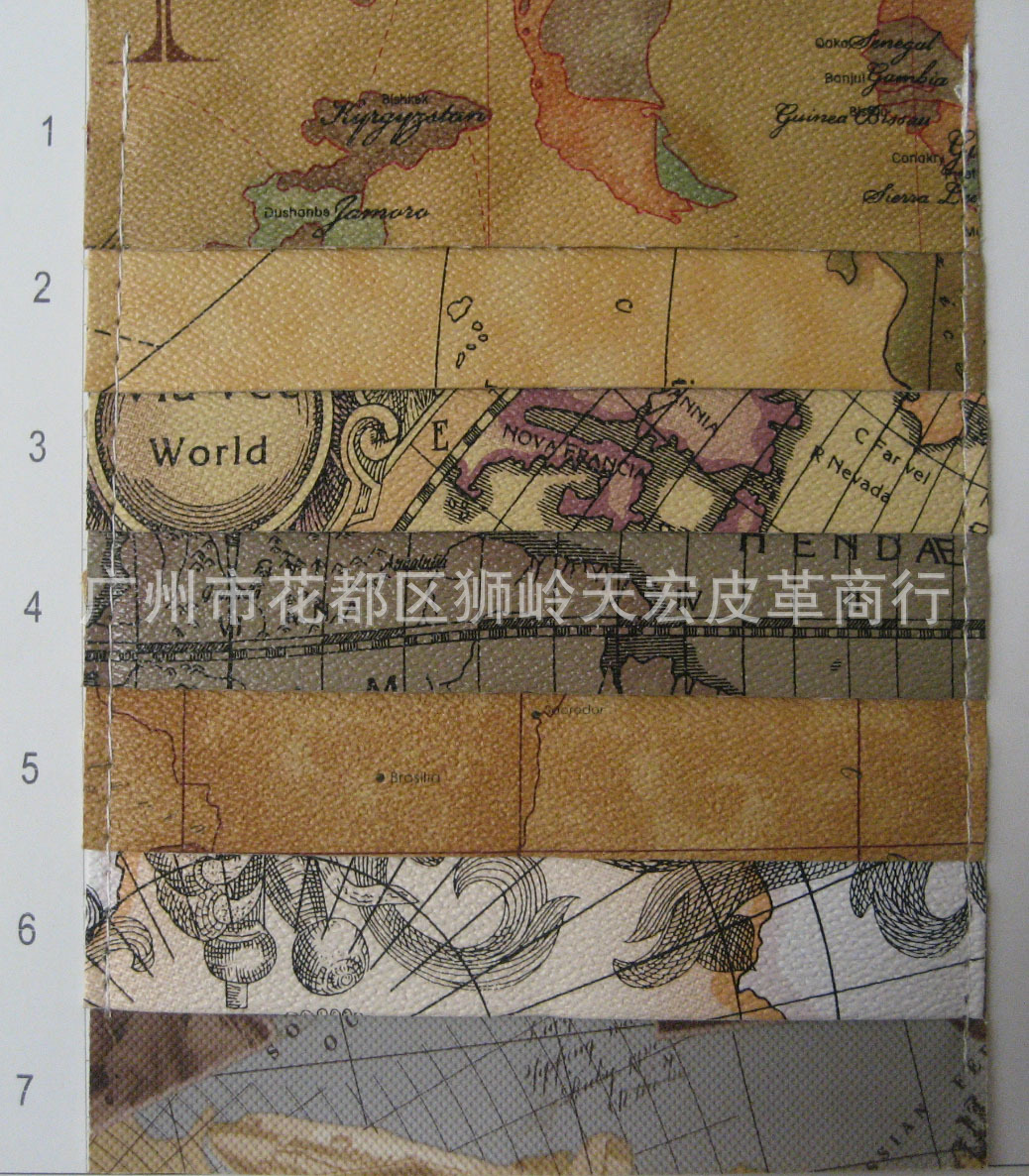 印花地图纹PVC印花皮革鞋材笔记本工艺革装修包装盒眼镜盒地球纹