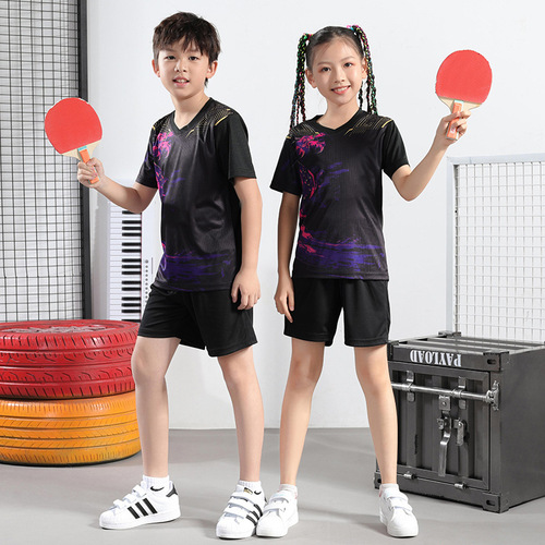 Black and Red Children's Badminton Set Quick-Dry Short-Sleeve Competition and Training Clothes for Boys and Girls Tennis and Table Tennis Sports Clothes