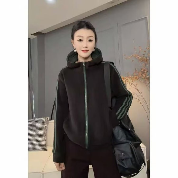 2025秋冬季时尚奥粒绒运动卫衣妈妈女款连帽外套宽松休闲加绒上衣|undefined