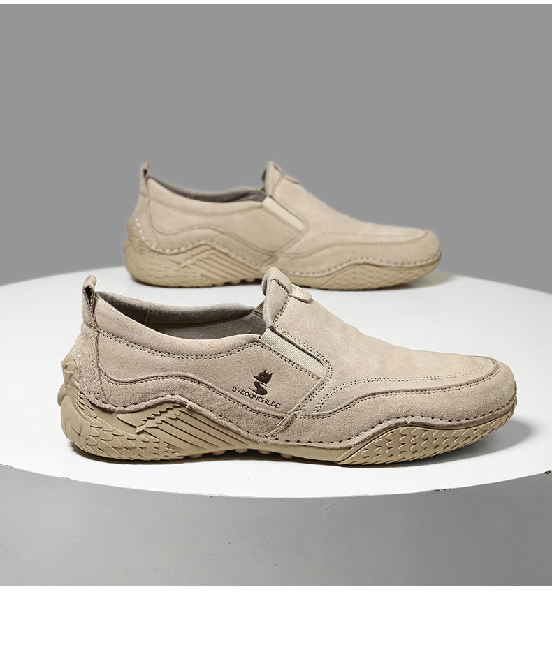 Giày nam cổ thấp kiểu Martin da thật size lớn, đế bằng, dây thun — D2085 màu kaki, D2085 màu xám chi tiết 25