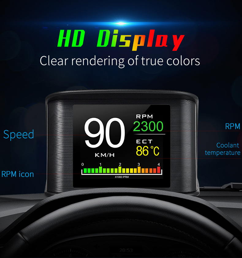 HUD Head-Up Display P10 Car LCD Speedometer Turbo Pressure OBD2 Multifunctional HUD Instrument