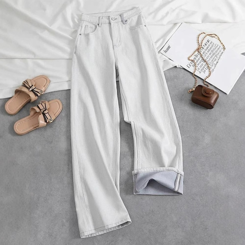 Grey White Wide Leg Jeans Women's 2025 Spring and Autumn High Waist Loose Tall Trousers Vertical Straight Pants Grey White Wide Leg Jeans Women's 2025 Spring and Autumn High Waist Loose Tall Trousers Vertical Straight Pants