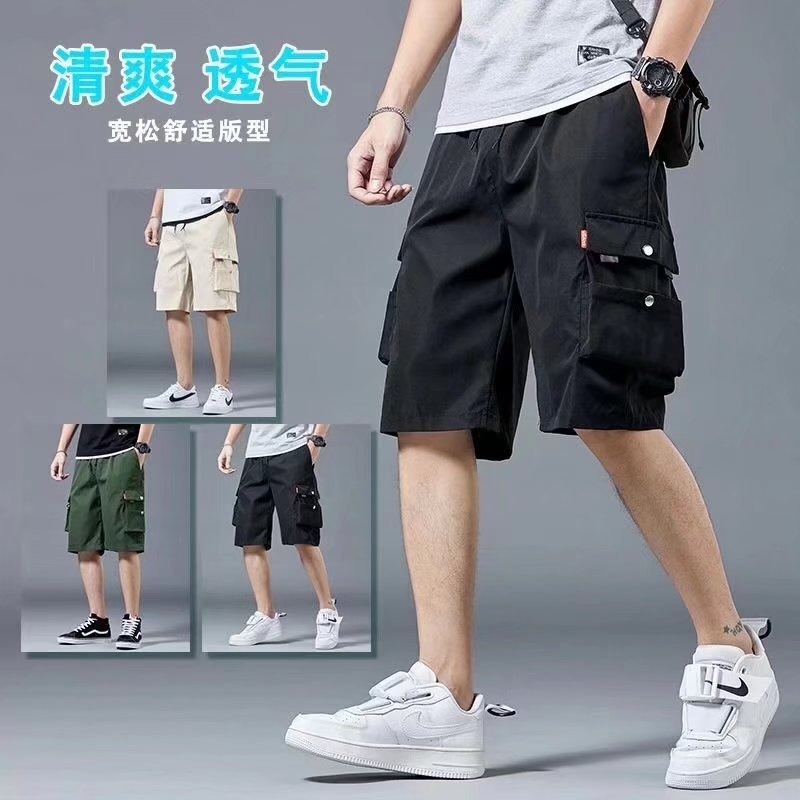 Cross-Border Workwear Shorts for Men, Summer Trendy Hip-Hop Loose Fit, Multi-Pocket Casual Versatile Five-Point Pants, Cheap