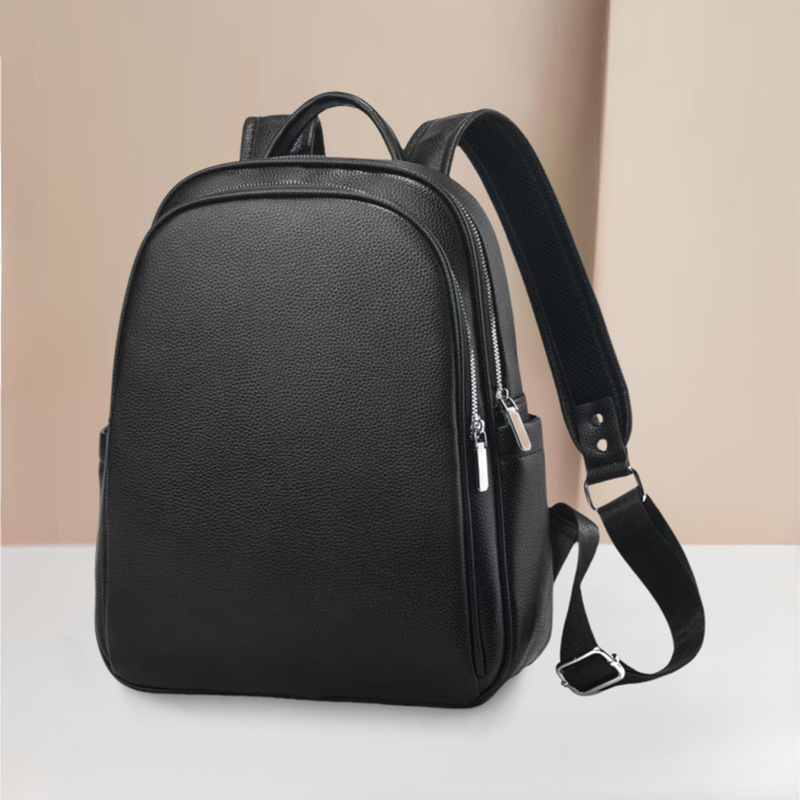 Black 2025 New Style Backpack Elegant Pu School Bag Men's and Women's Backpack Casual Multi-Functional Travel Bag Bag