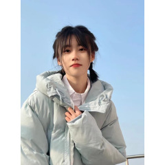 New Korean style Korean style thickened hooded bread jacket for women in winter milk blue cotton jacket