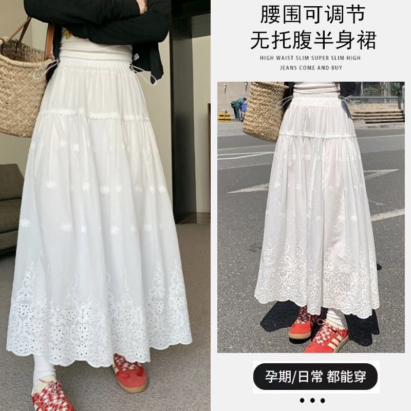 マタニティスカート夏韓国レースかぎ針編み刺繍スカートロングホワイトAラインスカートロングスカート夏|undefined