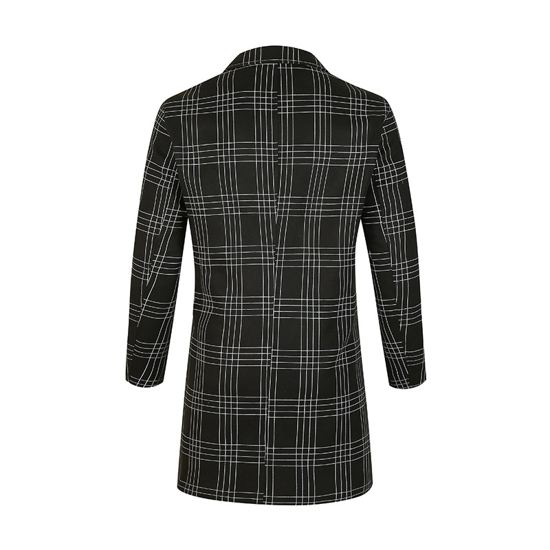 Men's 2023 autumn/winter new windbreaker mid long men's checkered print European size lapel coat_voghion.com