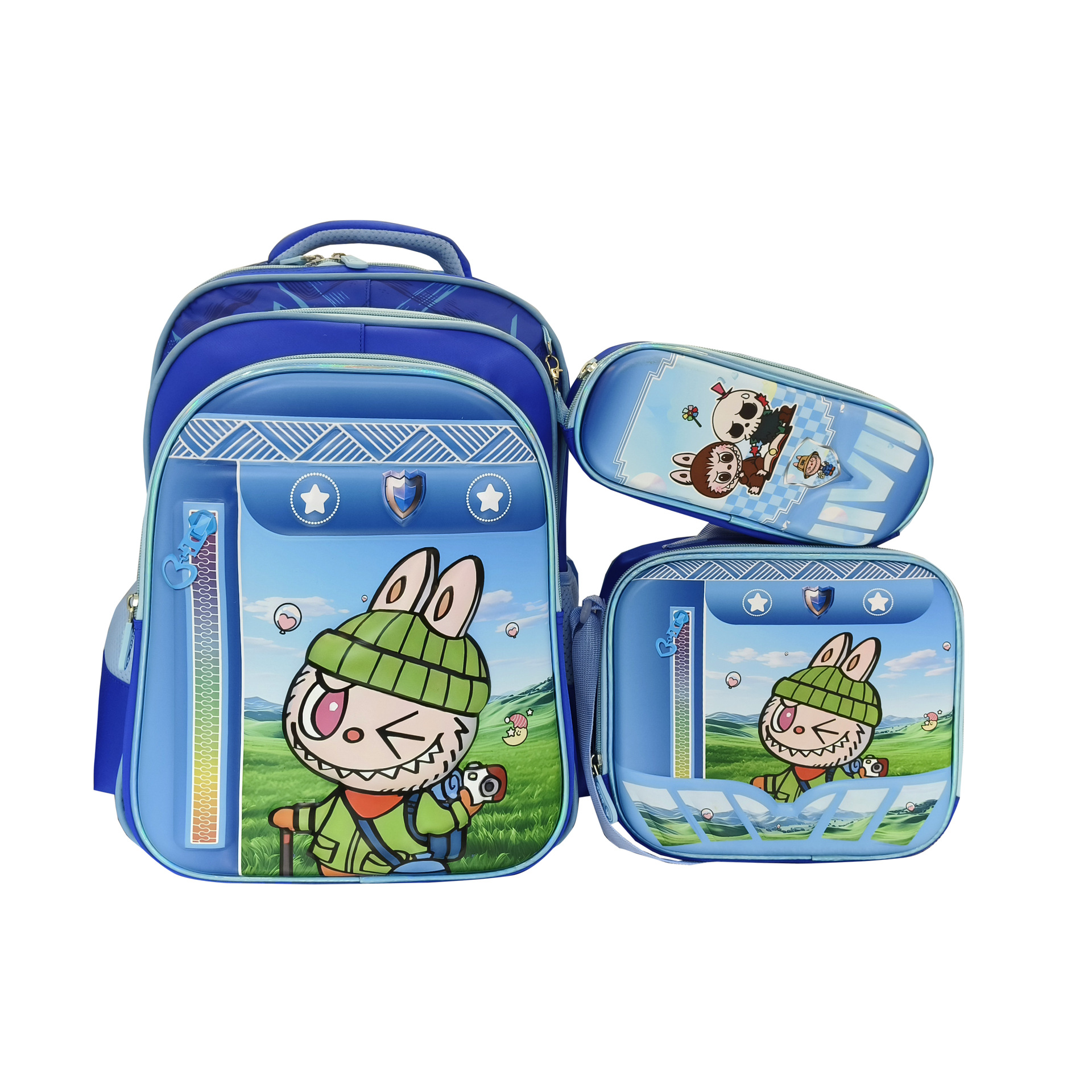 Los estudiantes de la escuela primaria de stock de fábrica pueden empacar mochilas escolares trolley, bolsas de almuerzo, bolsas de lápices, mochilas de dibujos animados lindos para niños de tres piezas