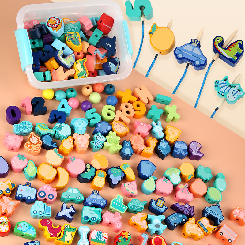 Wooden beading maze toy for toddlers to practice concentration, threading string, blocks for boys and girls, babies 1-2 years old