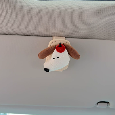 Cute Fabric Doll Car Sun Visor Clip, Multifunctional Sunglasses and Ticket Holder (Car Glasses Clip/Bill Clip) - apple-puppybeige-glasses-clip