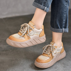 頭層牛皮厚底涼鞋休閒百搭透氣網女鞋2024春夏新款真皮包頭涼鞋女