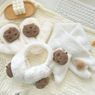 Factory wholesale cute kapibala all-inclusive three-piece earmuffs commuter warm antifreeze winter scarf cold
